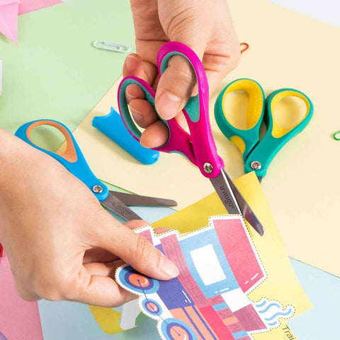 LIVINGO Left Handed Kids Scissors for School 5" Blunt Safety 3 Pack