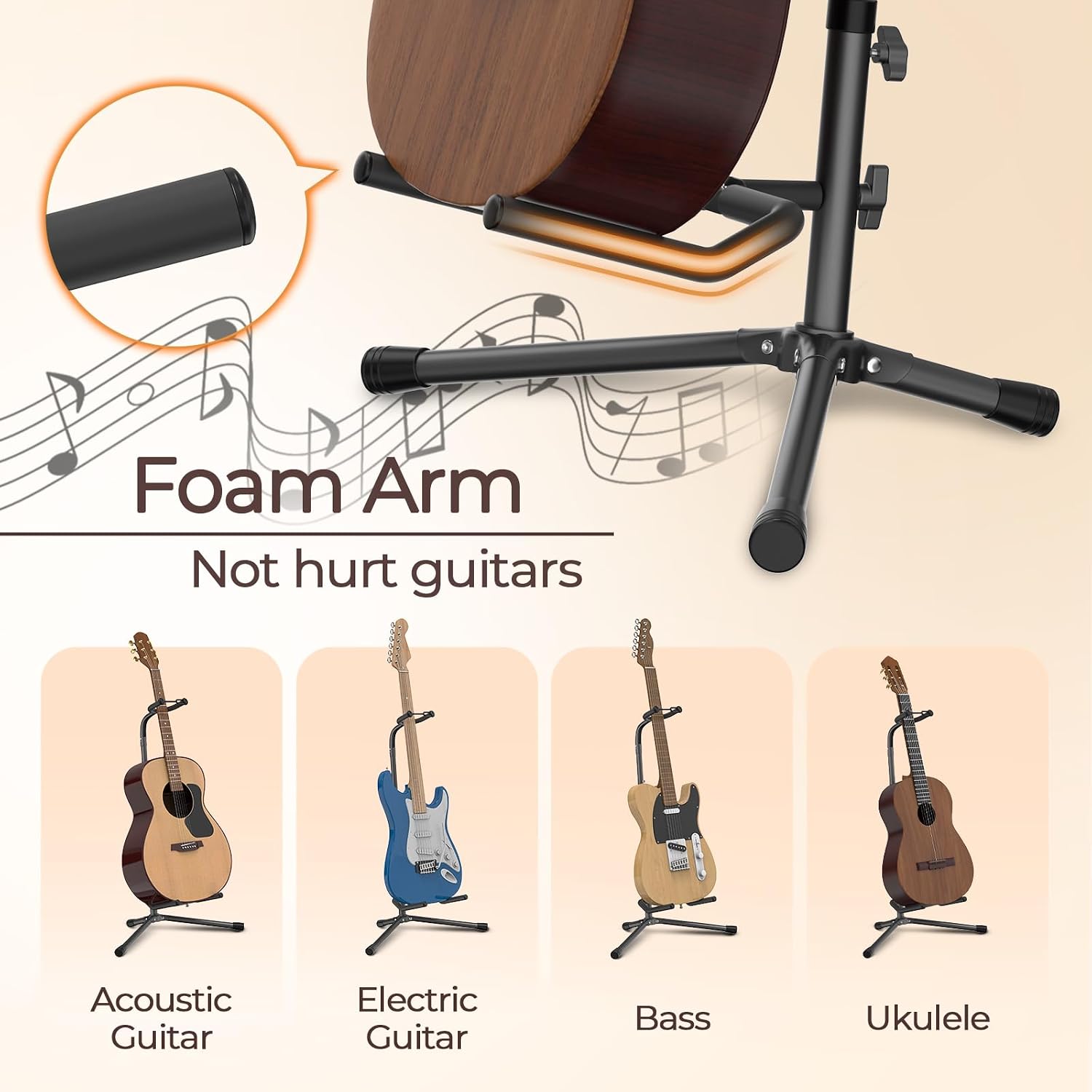GLEAM Guitar Stand - Adjustable Fit Electric, Classical Guitars and Bass, Load Capacity 20LB, Accessories, Folding Type Black (CG-4)