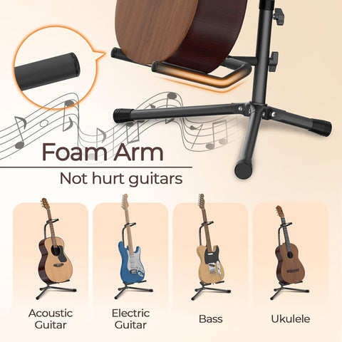 GLEAM Guitar Stand - Adjustable Fit Electric, Classical Guitars and Bass, Load Capacity 20LB, Accessories, Folding Type Black (CG-4)