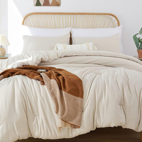 ROSGONIA Beige Comforter Set Queen, 3pcs (1 Boho Beige Comforter & 2 Pillowcases), All Season Bedding Lightweight Soft Bedspread Blanket Quilt