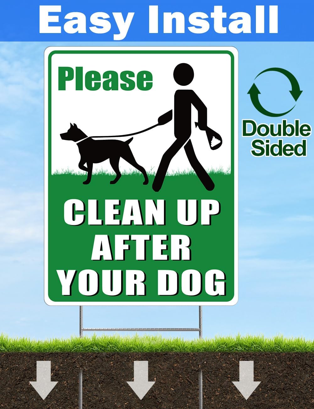 Multiwins 2-Pack Clean Up After Your Dog Signs, 12.6" x 9.5" with Metal Stake, No Dog Poop Lawn Signs with UV Protected & Waterproof, Double Sided Pick Up After Your Dog Sign for Yard