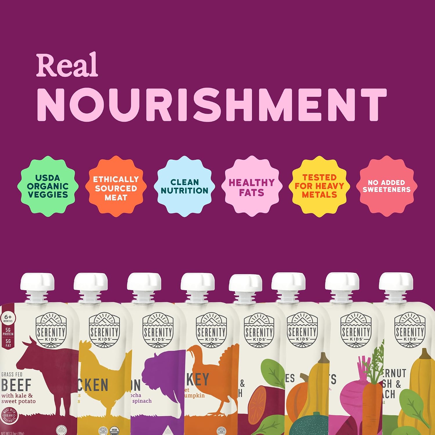 Serenity Kids Baby Food Pouches, No Added Sugar, 5g Protein, 3.5 Oz,18 Pack