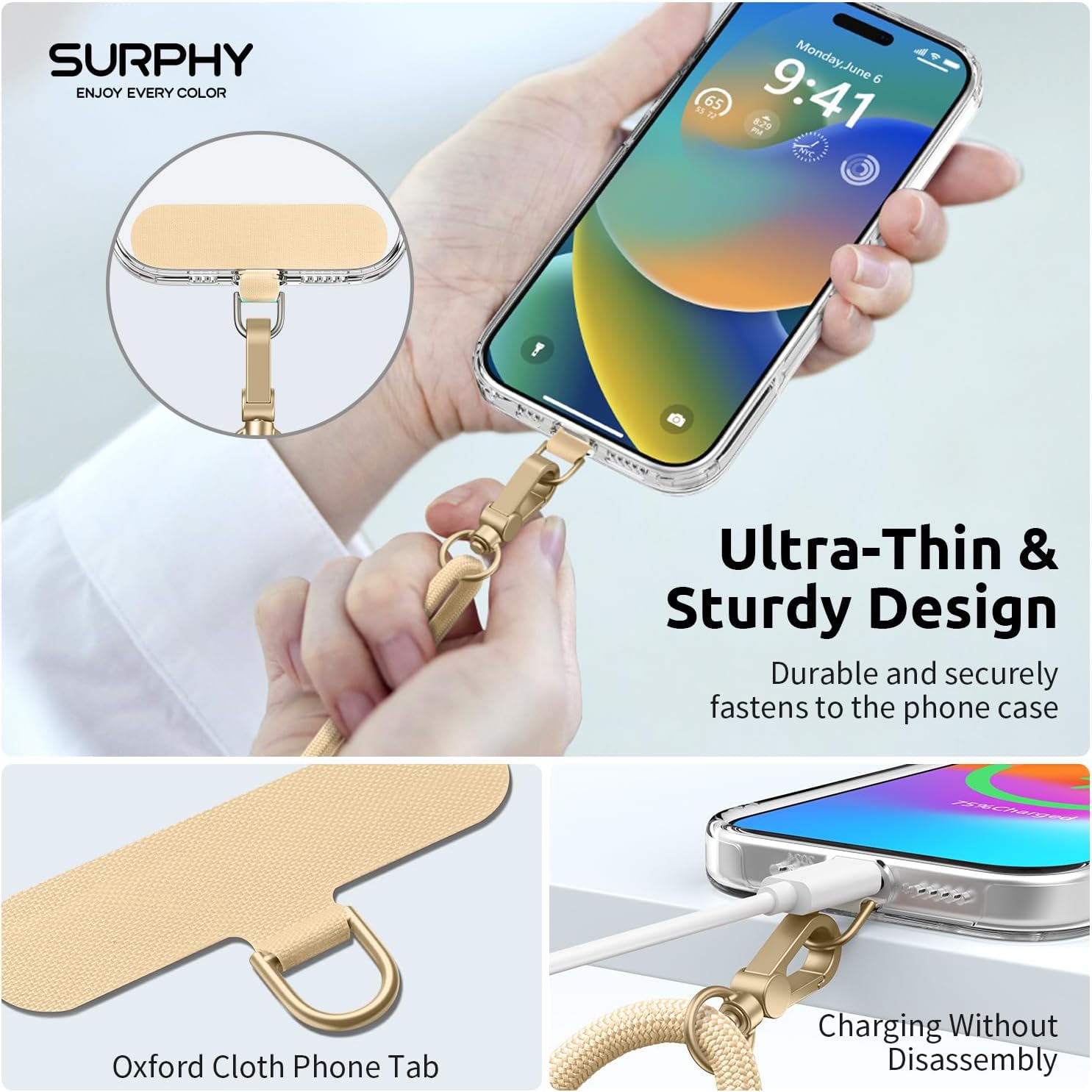 SURPHY Phone Lanyard Crossbody, Phone Strap Crossbody with 2 Tether Tabs