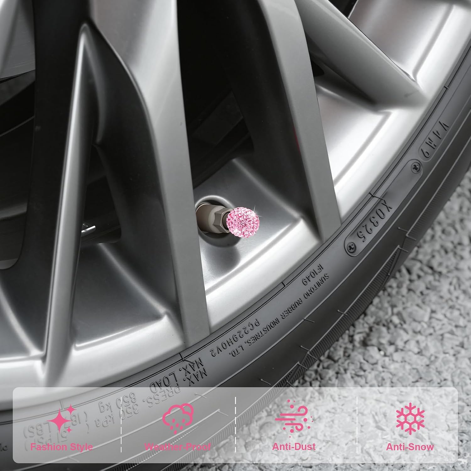 JUSTTOP 4 Pack Handmade Crystal Rhinestone Car Tire Valve Stem Caps, Car Wheel Tire Valve, Attractive Dustproof Bling Car Accessories, Universal for Cars, Trucks and Motorcycles-Pink