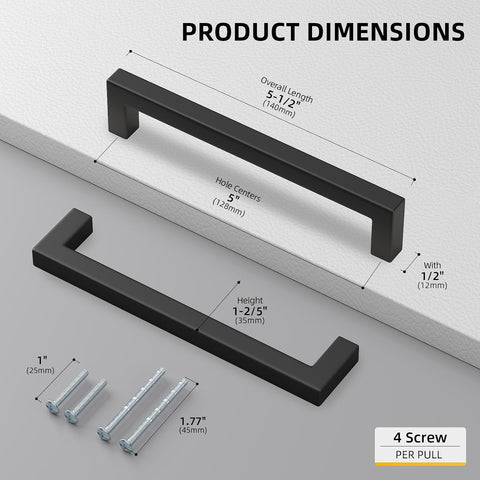 Goldenwarm 10 Pack 5 Inch Matte Black Cabinet Handles Kitchen Drawer Pulls