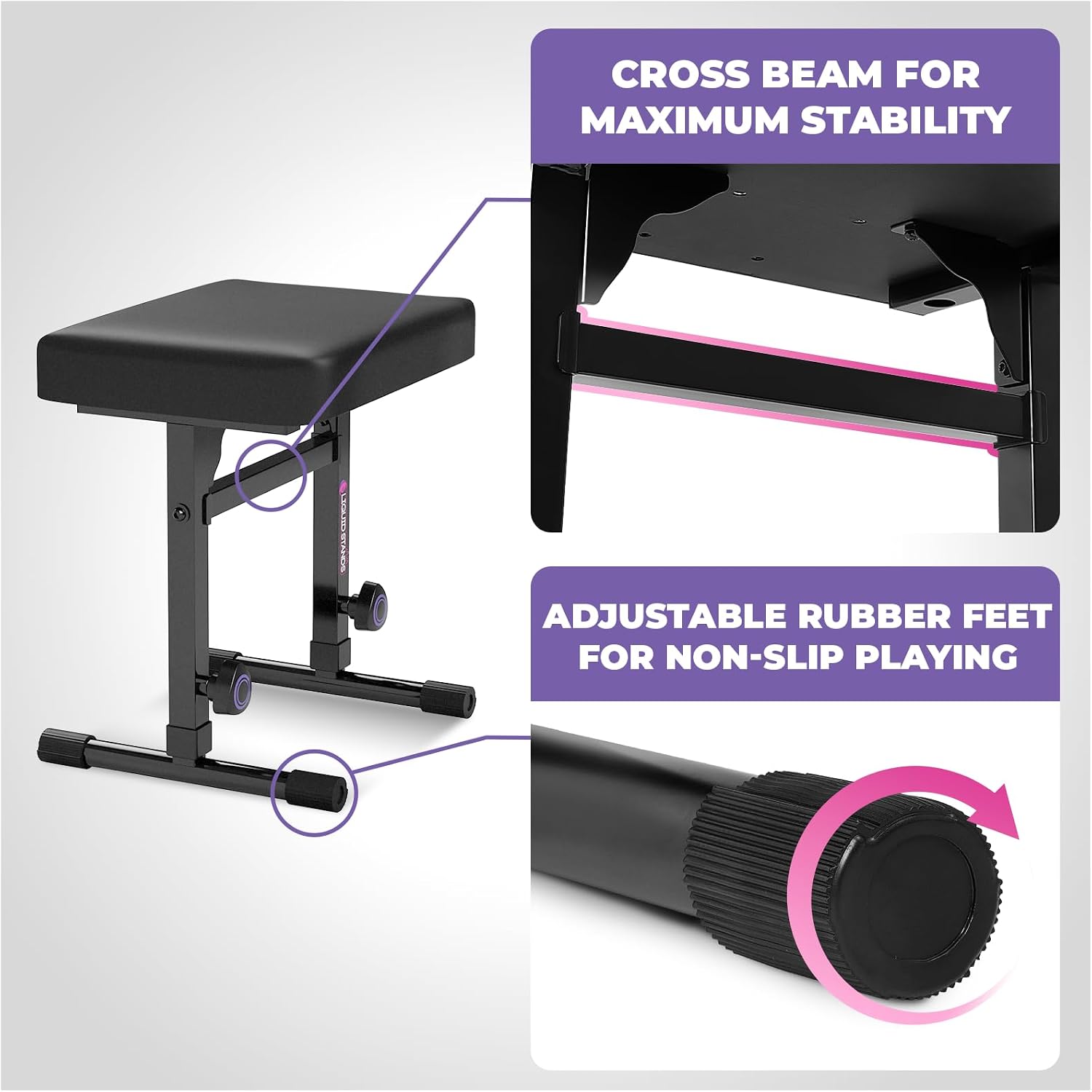 Liquid Stands Piano Keyboard Stand and Bench Set - Portable Heavy Duty Digital Piano Stand for 54-88 Key Electric Pianos & Adjustable Chair, Stool, Seat - Sturdy Keyboard Music Accessories