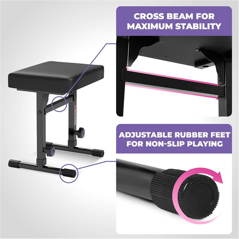 Liquid Stands Piano Keyboard Stand and Bench Set - Portable Heavy Duty Digital Piano Stand for 54-88 Key Electric Pianos & Adjustable Chair, Stool, Seat - Sturdy Keyboard Music Accessories