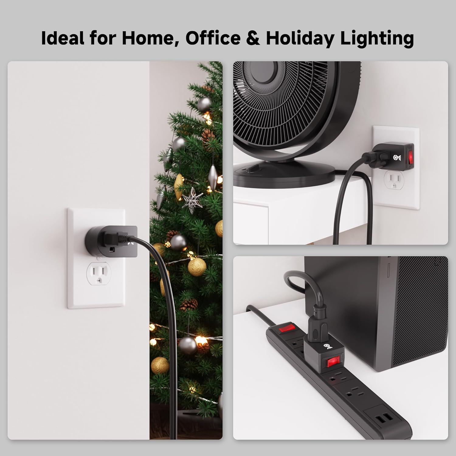 [ETL Listed] Cable Matters 3-Pack Grounded Outlet Switch, Black