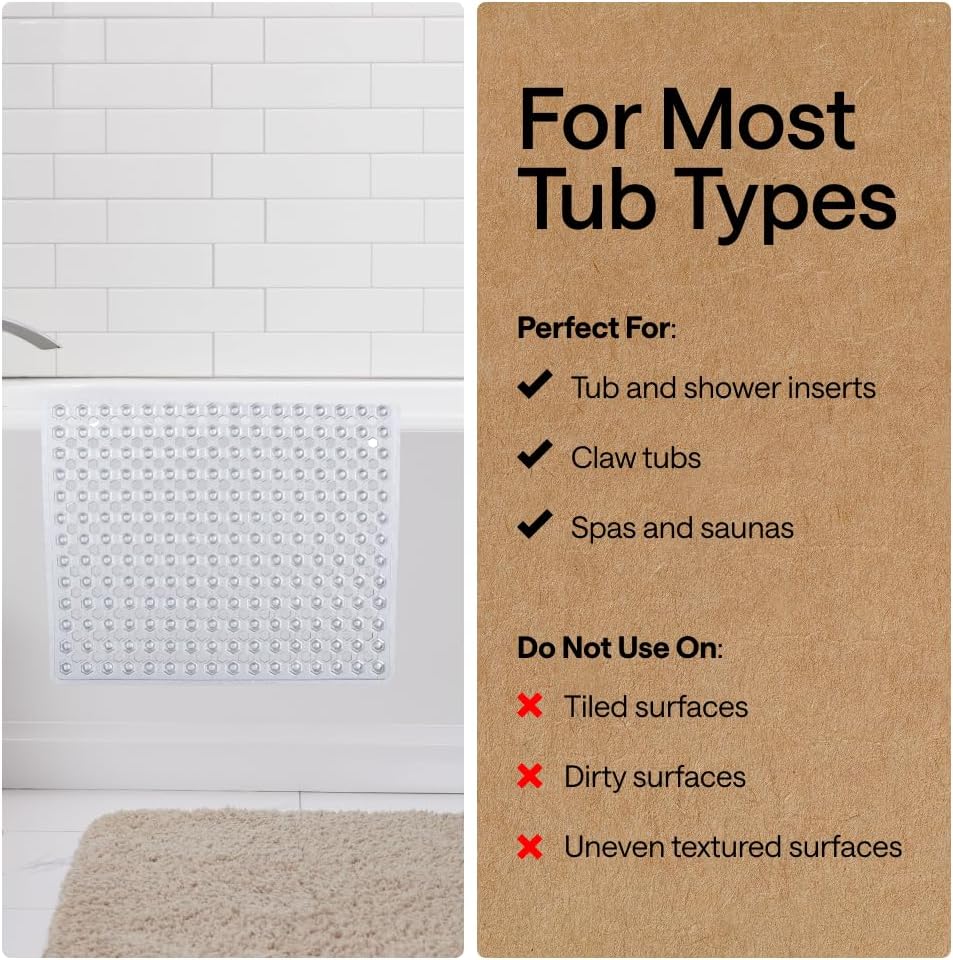 GORILLA GRIP Bath Tub Shower Mat, Bathtub Floor Liner, 35x16 Clear