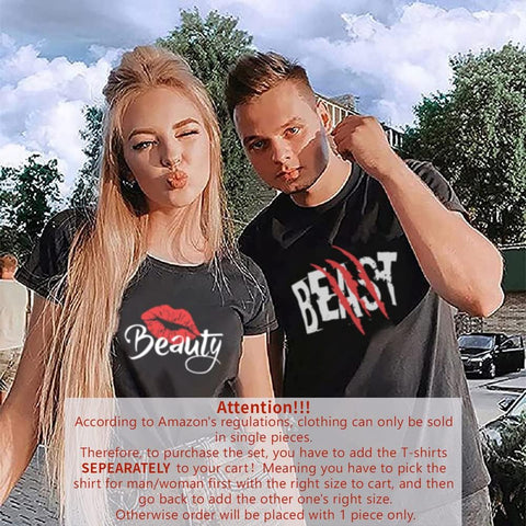 Beast Beauty Matching Couple T-Shirts for Husband & Wife, Pure Cotton Matching T-Shirt for Lovers (Pack of 1)