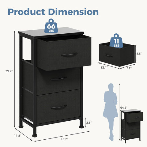 DUMOS 3 Drawer Nightstand for Bedroom, Small Night Stand Chest of Drawers
