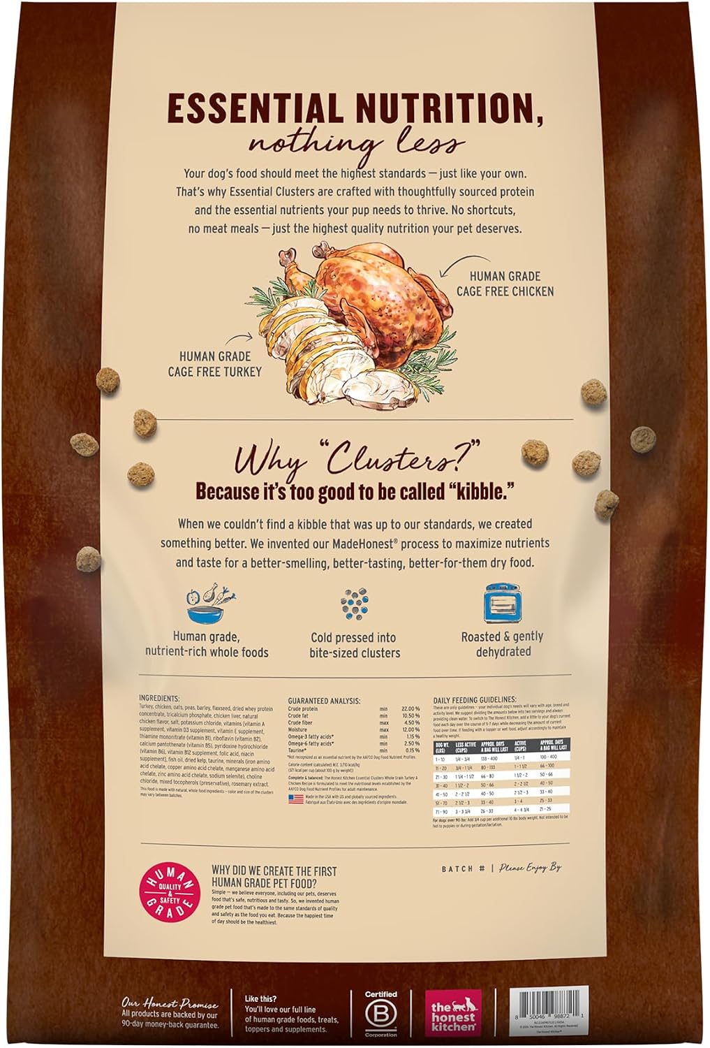 The Honest Kitchen Essential Clusters Whole Grain Turkey & Chicken Recipe, Vet-Recommended Human Grade Dry Dog Food for Adult Dogs, Nutritional Support for Skin, Coat & Overall Wellness, 20 lb Bag