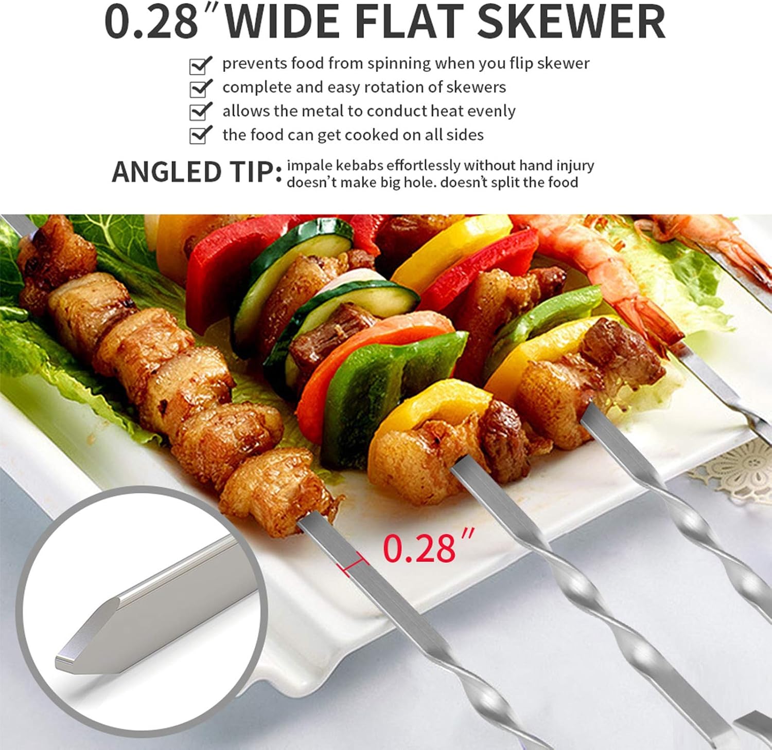 Skewers - 17" Kabob Skewers for Grilling, Metal Sticks for Kabobs Stainless Steel Flat Long Shish Kebab Reusable Grill BBQ Barbecue Sticks for Meat Chicken Vegetable, 12 Pack Bonus 14 Inch