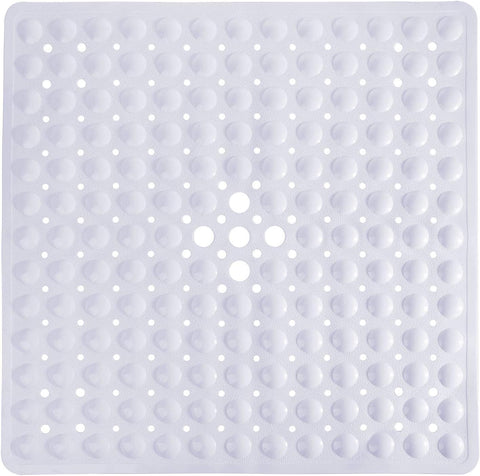 Yimobra Shower Mat 21X21 Inch Square, Non Slip Bathtub Mat with Large Suction Cups&Drain Holes, Soft Fast Dry Shower Stall Mats for Inside Shower, Machine Washable BPA-Free, Bath Essentials, White