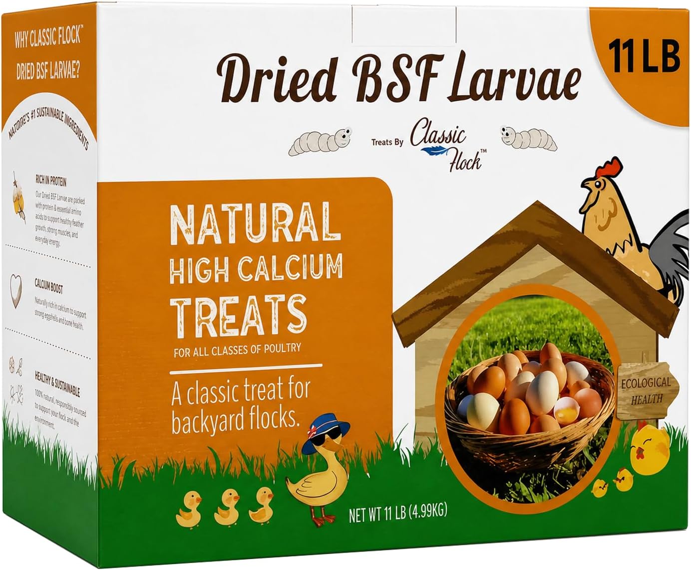 Classic Flock 11 LB Dried Black Soldier Fly Larvae for Chickens, Bulk
