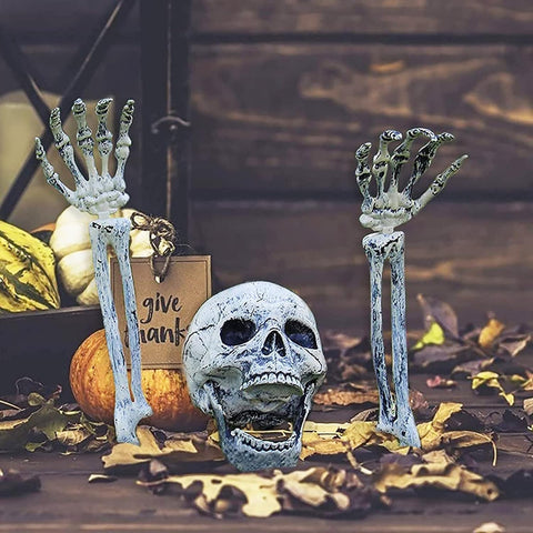 Halloween Skeleton Stakes Decorations, Realistic Skeleton Halloween Decor, Halloween Skeleton Head and Arms with a Stake for Halloween Yard Scary Skeleton Decor (Skeleton Stake 3pcs)