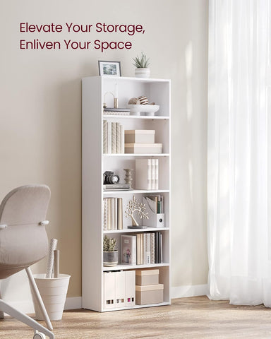 VASAGLE Bookshelf, 23.6 Inches Wide, 6-Tier Open Bookcase with Adjustable Storage Shelves, Floor Standing Unit, Cloud White ULBC166T14