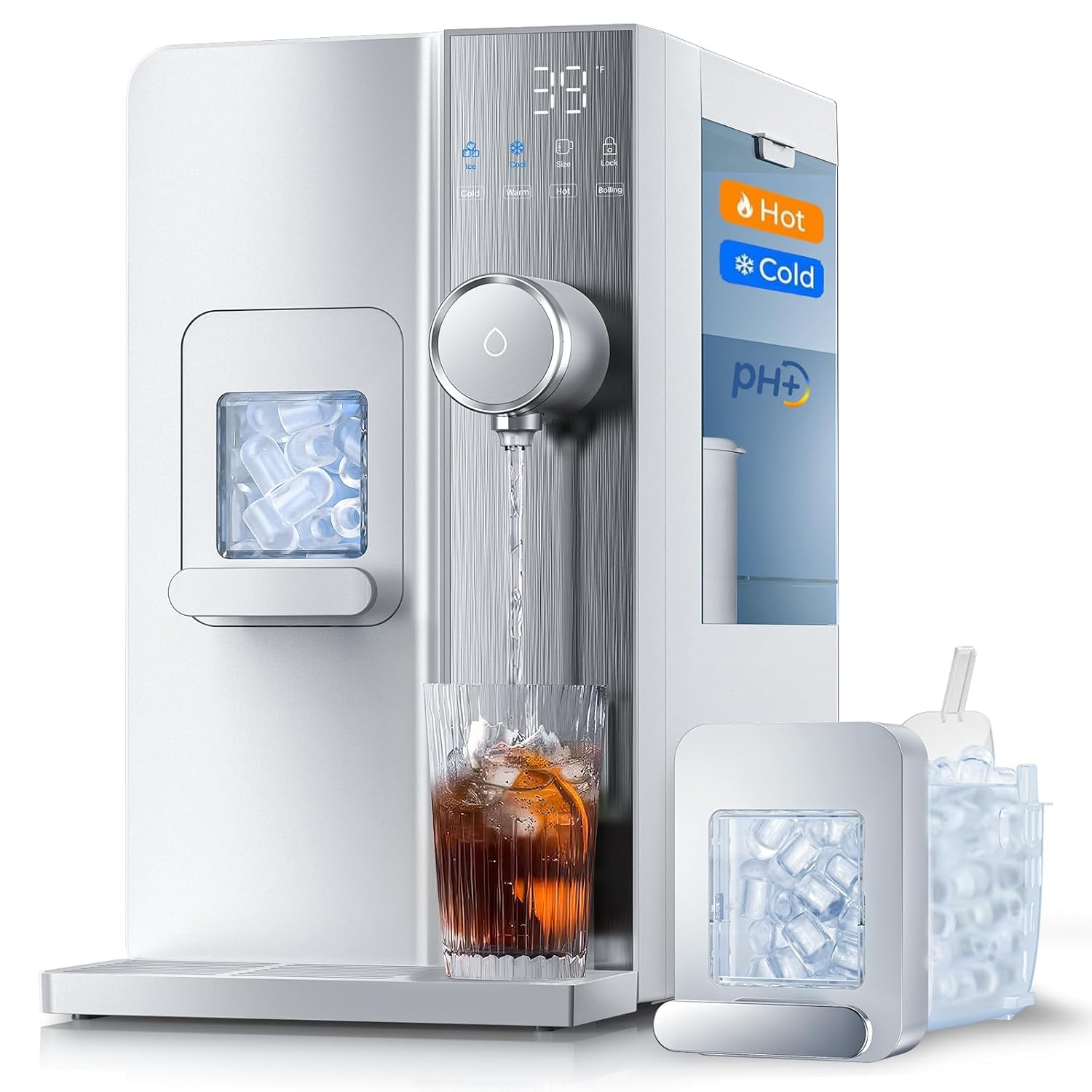 3-in-1 Countertop Water Bar with Ice Maker, Hot & Cold Water, White