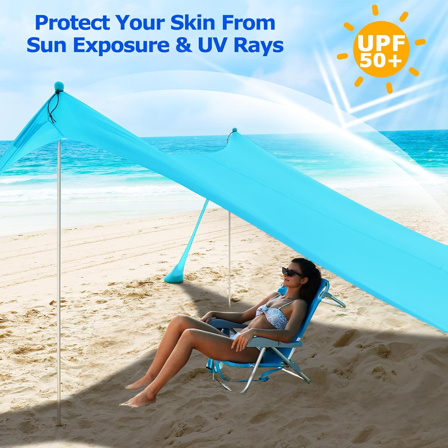 COMMOUDS Beach Tent Sun Shelter, UPF50+ Beach Shade Canopy