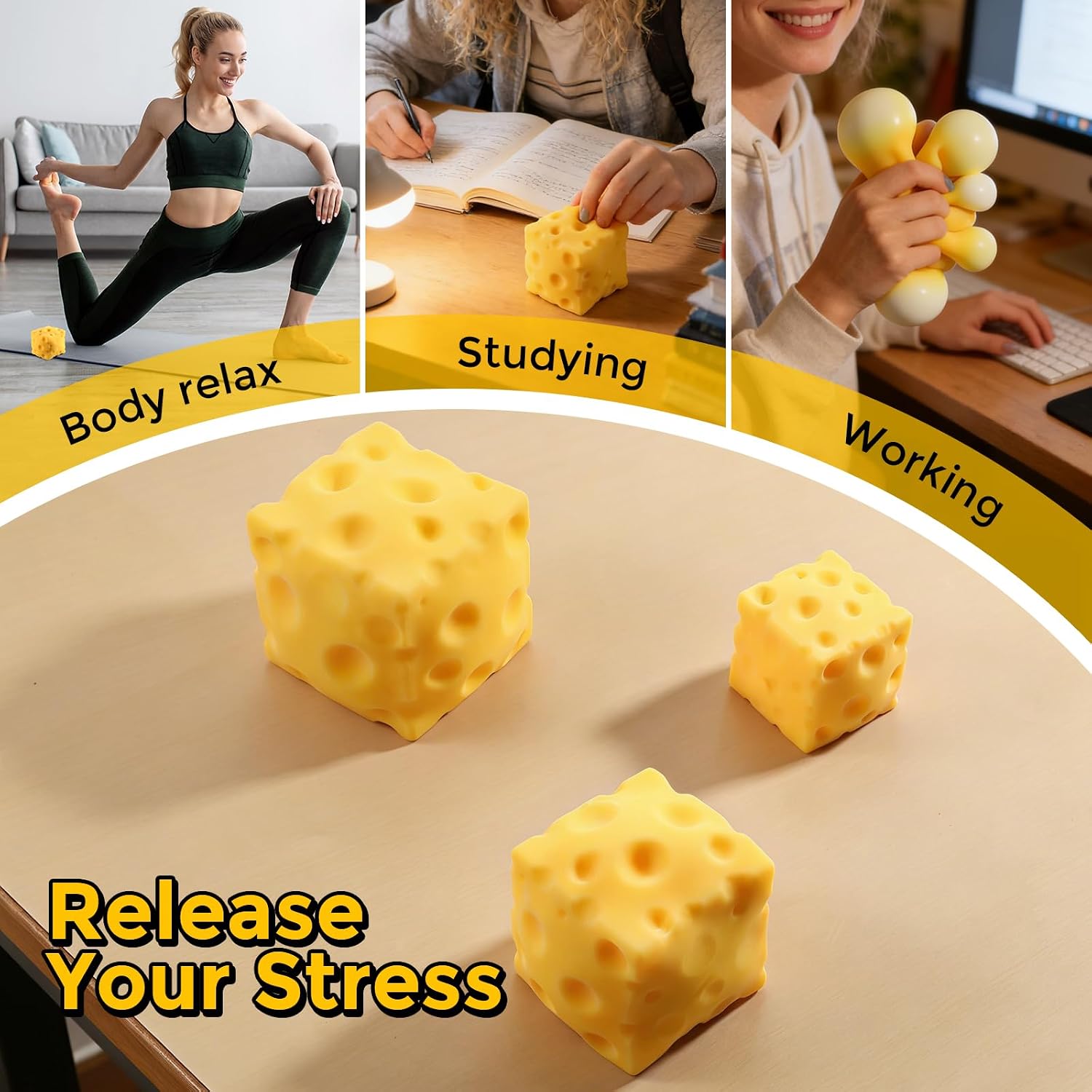 Big Cheese Squishy (10cm), Jumbo Squishy Cheese Block Stress Relief Fidget Toy,Large Size Viral Squeeze Toys for Holiday & Birthday Gifts (4 Inch)