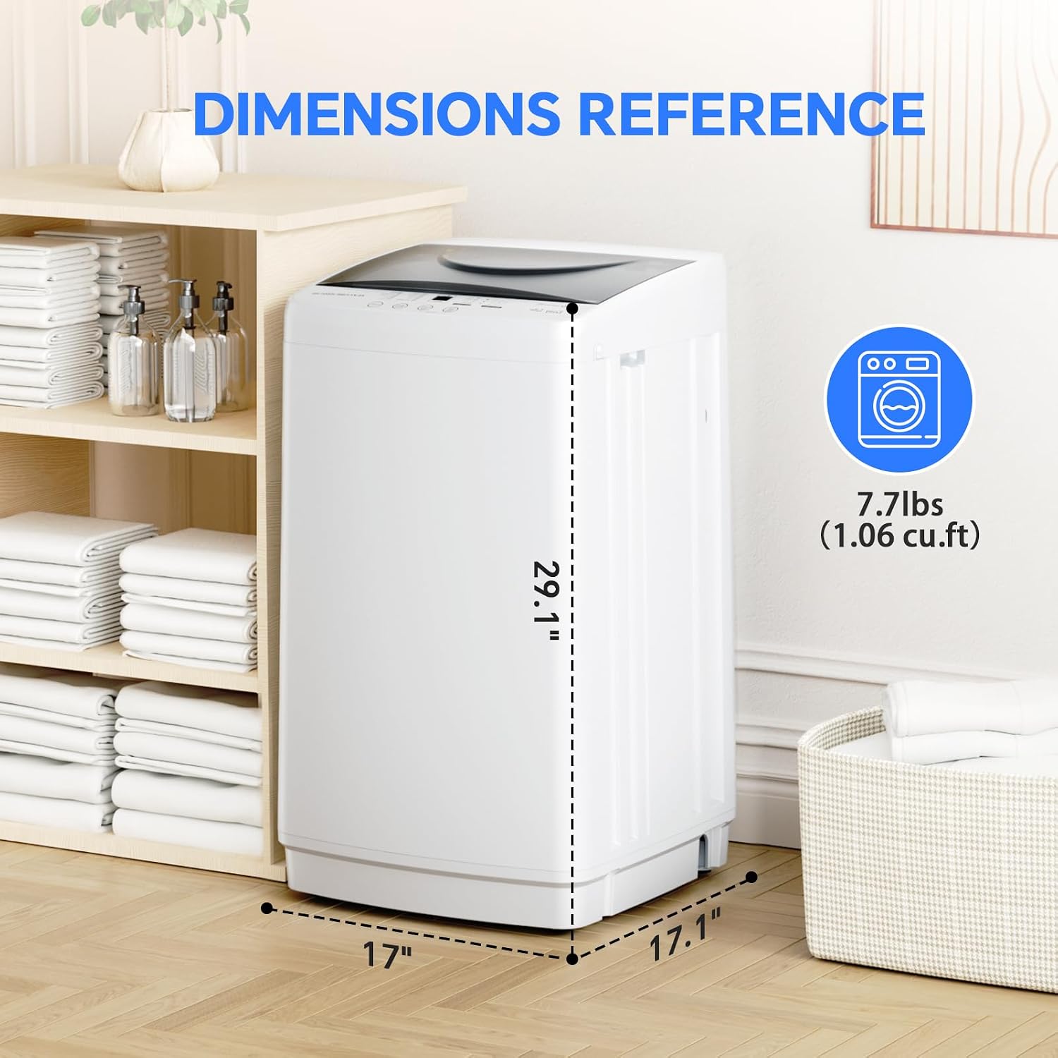 Portable Washing Machine, 1.06 Cu.Ft. Full-Automatic Laundry Machine with Child Safety Lock, 10 Wash Cycles & 3 Water Levels, 7.7 LBS Compact Washer for Apartment Dorm RV Camping, White