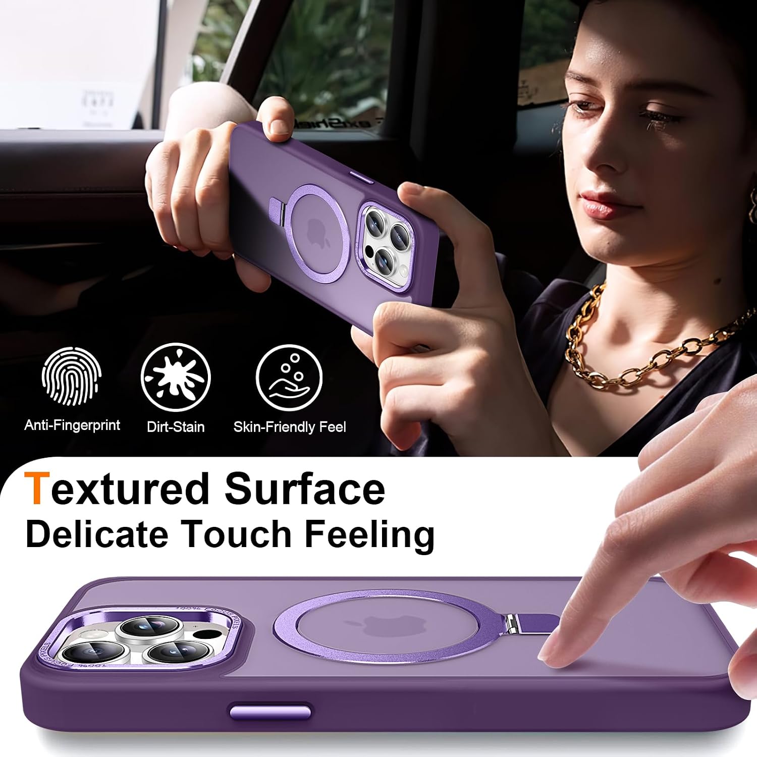 Magnetic for iPhone 14 Pro Case with Ring Stand, Dark Purple