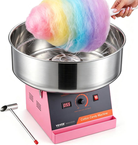 VEVOR Cotton Candy Machine Commercial, 1000W Electric Floss Maker with Stainless Steel Bowl, Sugar Scoop, Storage Drawer, Perfect for Home, Carnival, Kids Birthday, Family Party, Pink