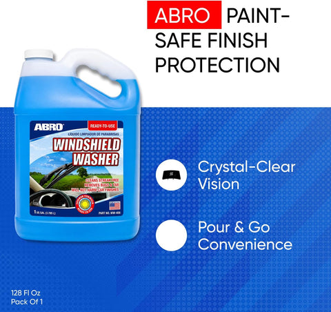 ABRO Windshield Washer Fluid 1 Gallon, Streak-Free Bug Remover