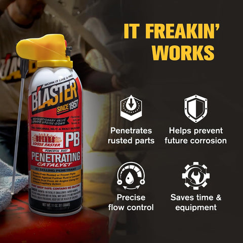 PB Blaster Penetrating Oil Spray, 11 oz Aerosol Cans (2-Pack) – Rust Remover & Bolt Loosener for Stuck Nuts, Bolts & Rusted Parts – Penetrating Catalyst for Automotive & Mechanical Use