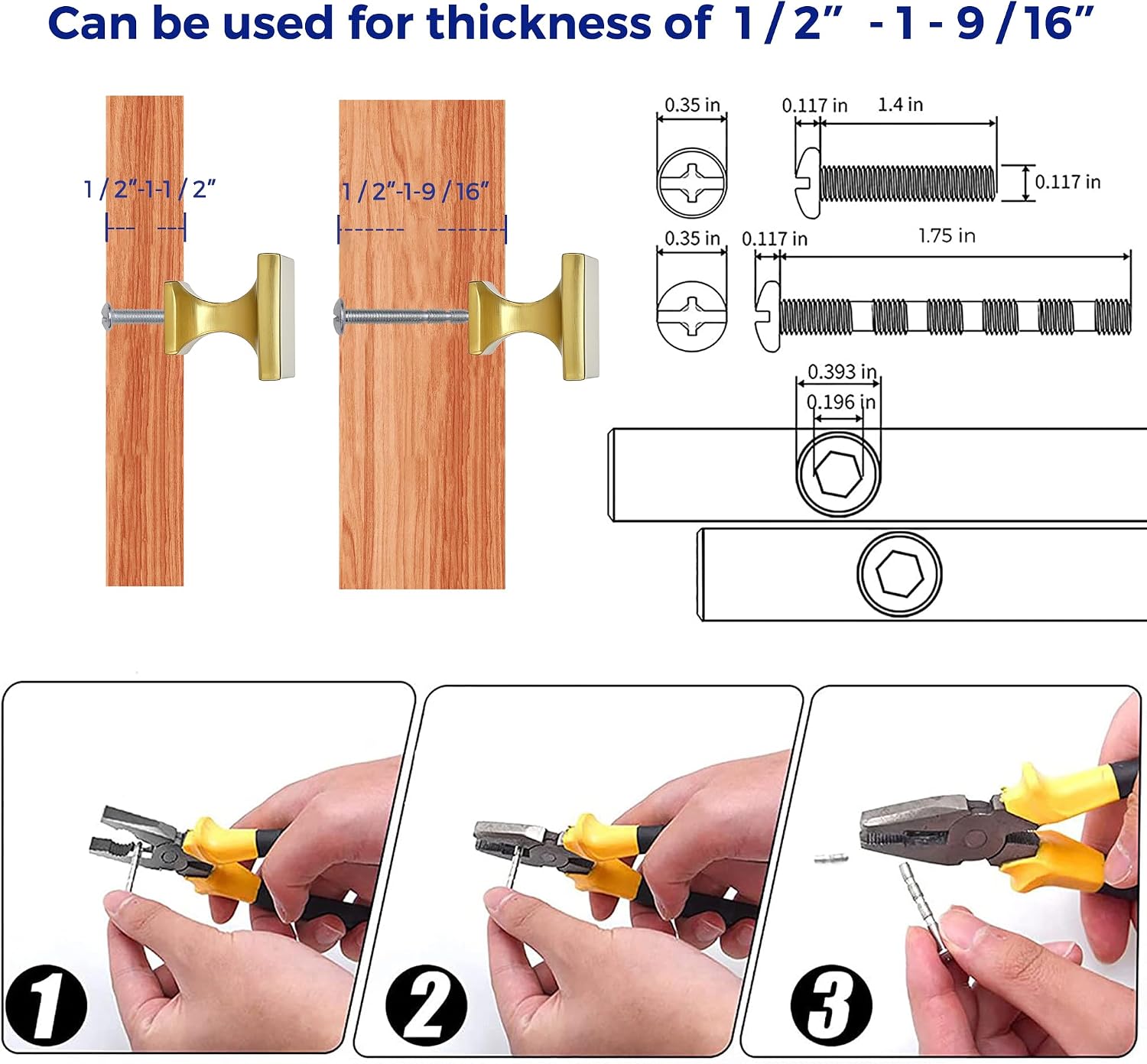 Ravinte Brushed Brass Solid Knob Gold Kitchen Cabinet Pull,10 Pack,Square-5