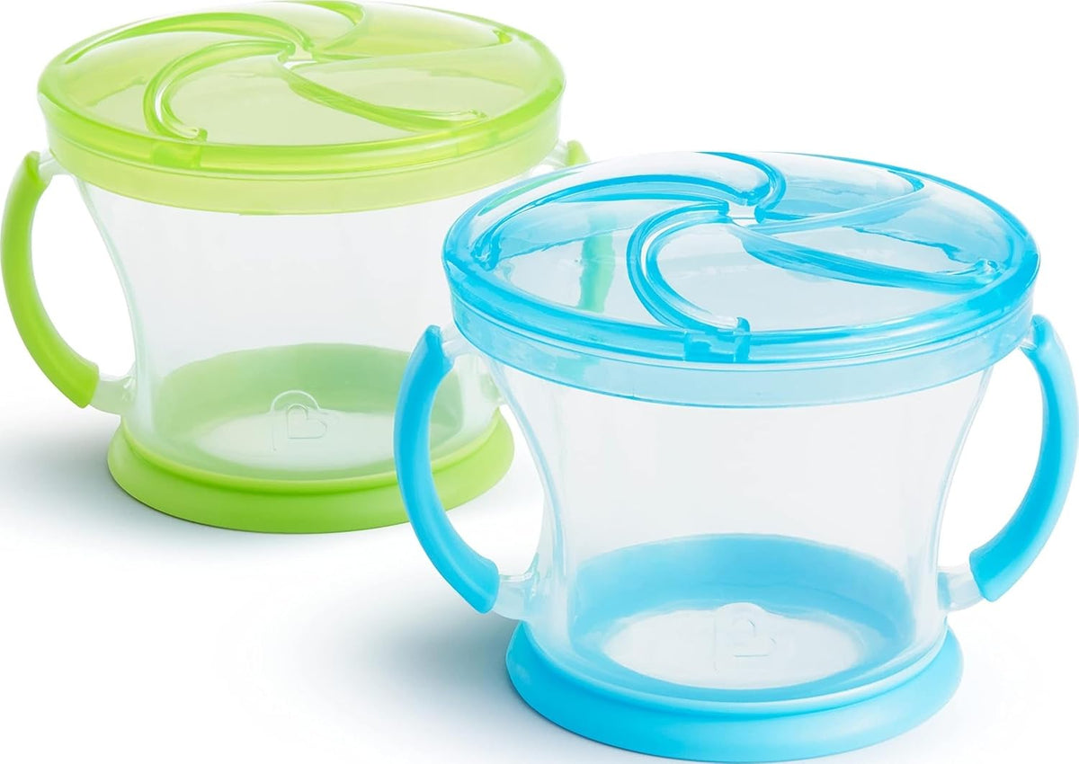 Munchkin Snack Catcher Toddler Snack Cups, No Spill, 2 Pack, Blue/Green
