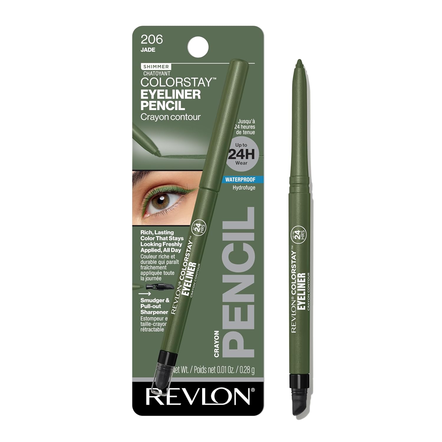Revlon ColorStay Pencil Waterproof Eyeliner, 206 Jade, 0.01 oz
