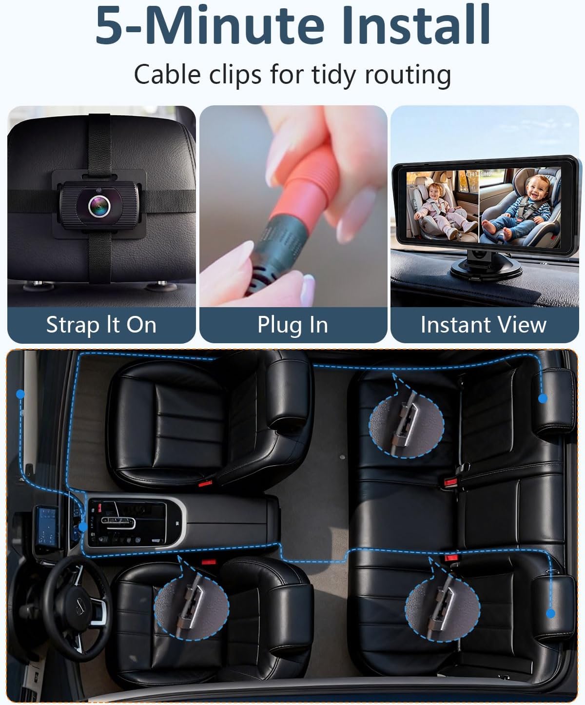 2-Kids Baby Car Camera for Seat: 6.9 Inch Ultrawide Display with 2 Cameras