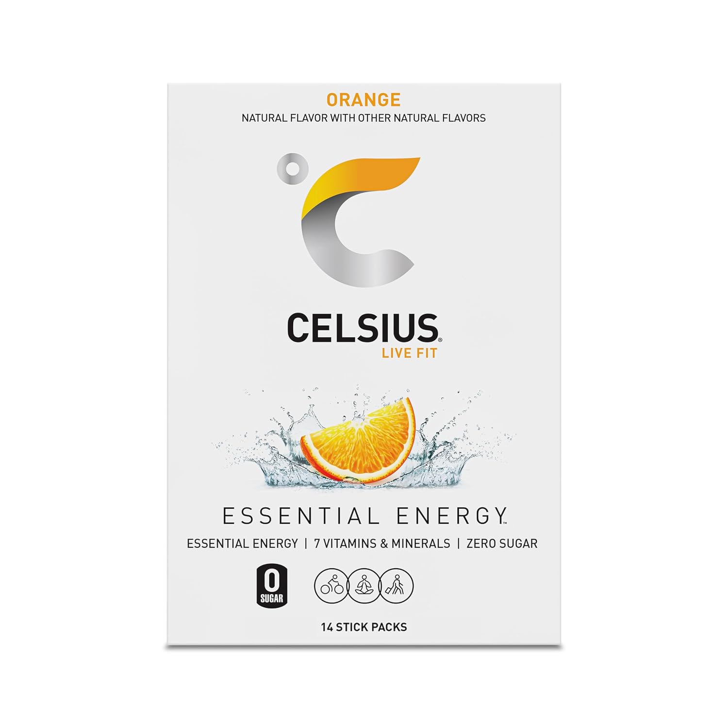 CELSIUS On The Go Orange, Sugar Free Energy Drink Mix (14 Sticks per Pack)