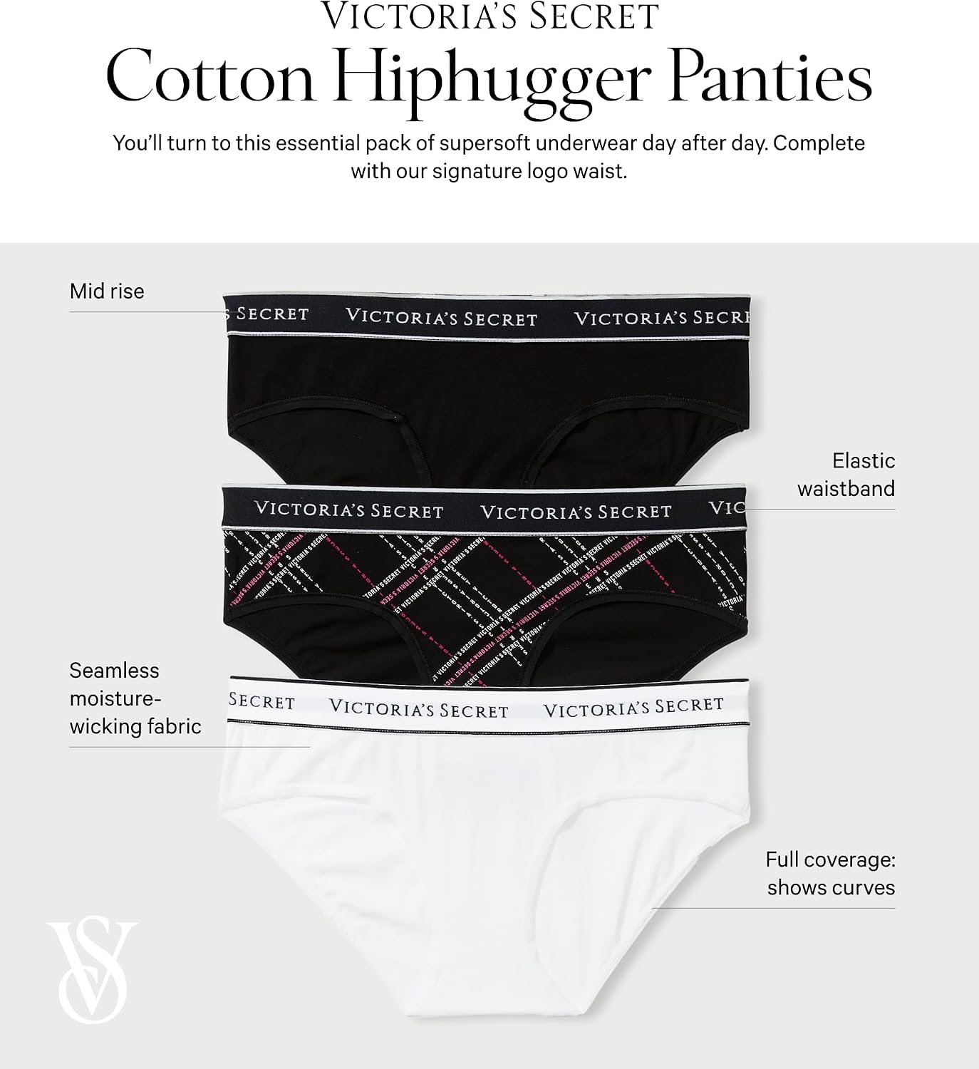 Victoria's Secret Women's Logo Cotton Hiphugger Panties, Underwear Pack