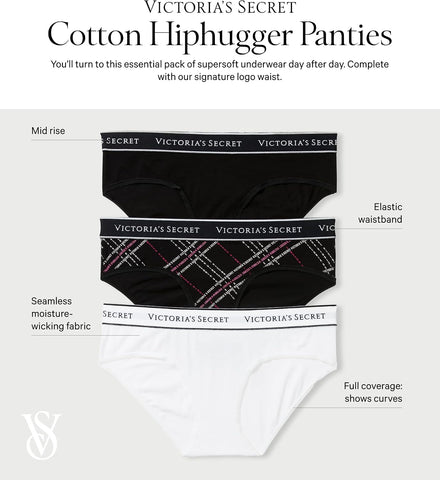 Victoria's Secret Women's Logo Cotton Hiphugger Panties, Underwear Pack