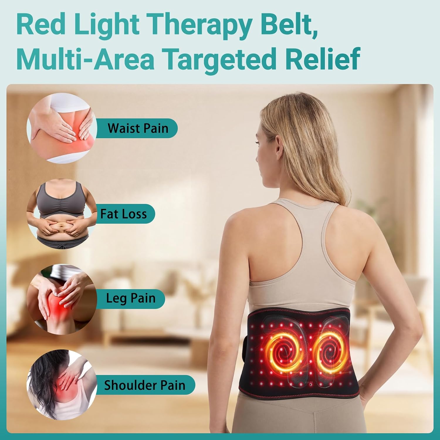 Red Light Therapy Belt for Body Back, 5000mAh Cordless Infrared Waist Wrap