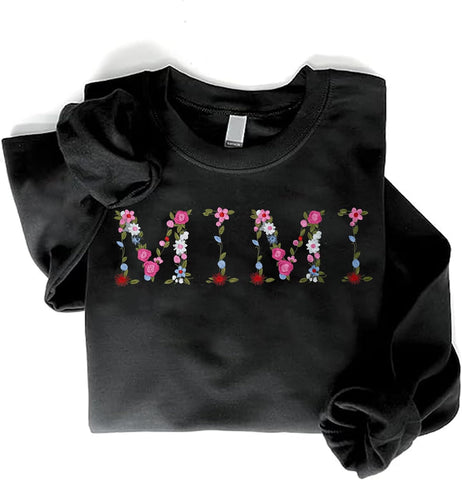 Embroidery Mimi Sweatshirts For Women Gift Sweatshirt From Grandkids Mimi Flower Grandma Gift Mothers Christmas
