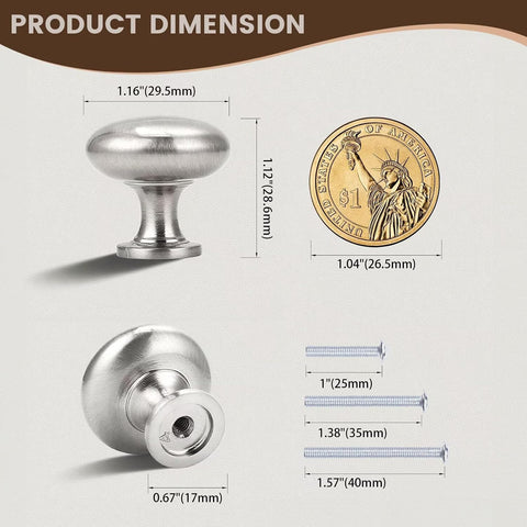 15 Pack Kitchen Cabinet Knobs, 1-3/16 Inch(29.5mm) Drawer Knobs Dresser Knobs,Satin Nickel Knobs Solid Drawer Pulls,Kitchen Cabinet Pulls for Dresser Drawers