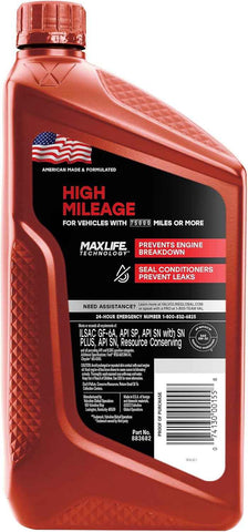 Valvoline High Mileage with MaxLife Technology 5W-30 Synthetic Blend Motor Oil 1 Quart