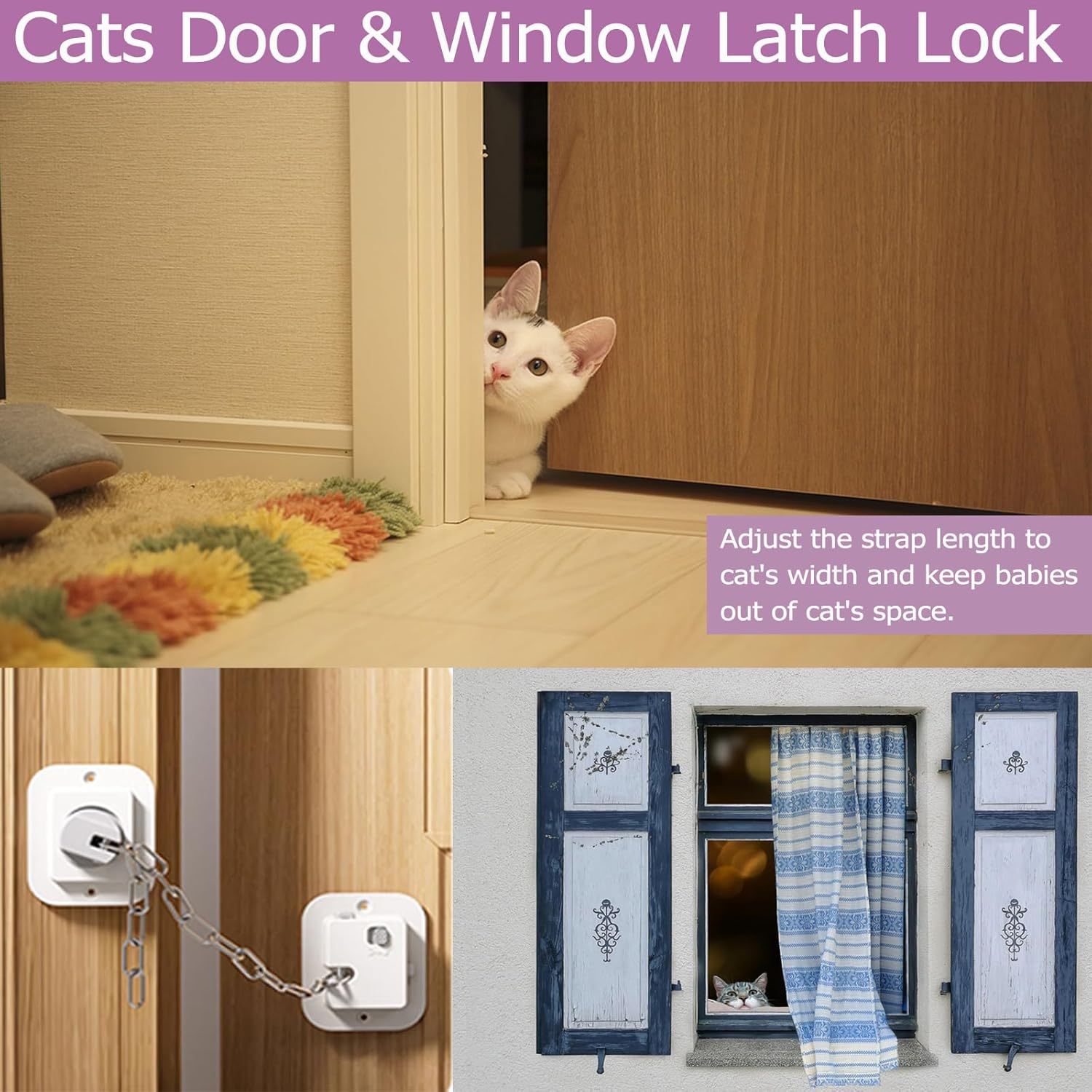Child Proof Door Lock, Adjustable Latch, 4 Packs