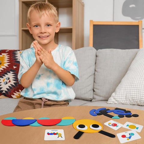 LiKee Wooden Shape Puzzle, 36 Blocks & 60 Cards, Montessori Toy for Kids 3+