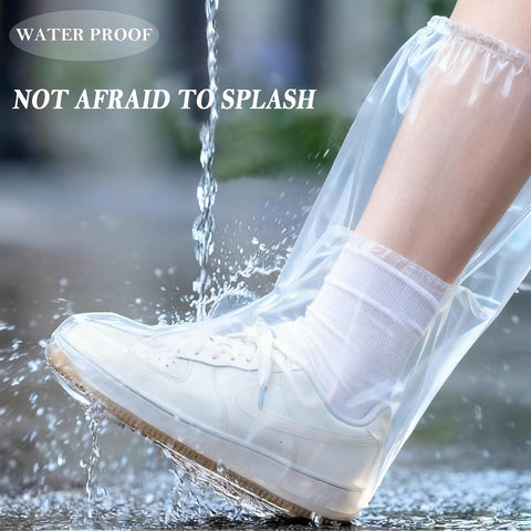 Long Rain Boot Covers for Adults, 20 Pcs Extended Length Plastic Shoe Covers for Rain for Use in Water Parks, Rain and Snow (clear, adult(long))
