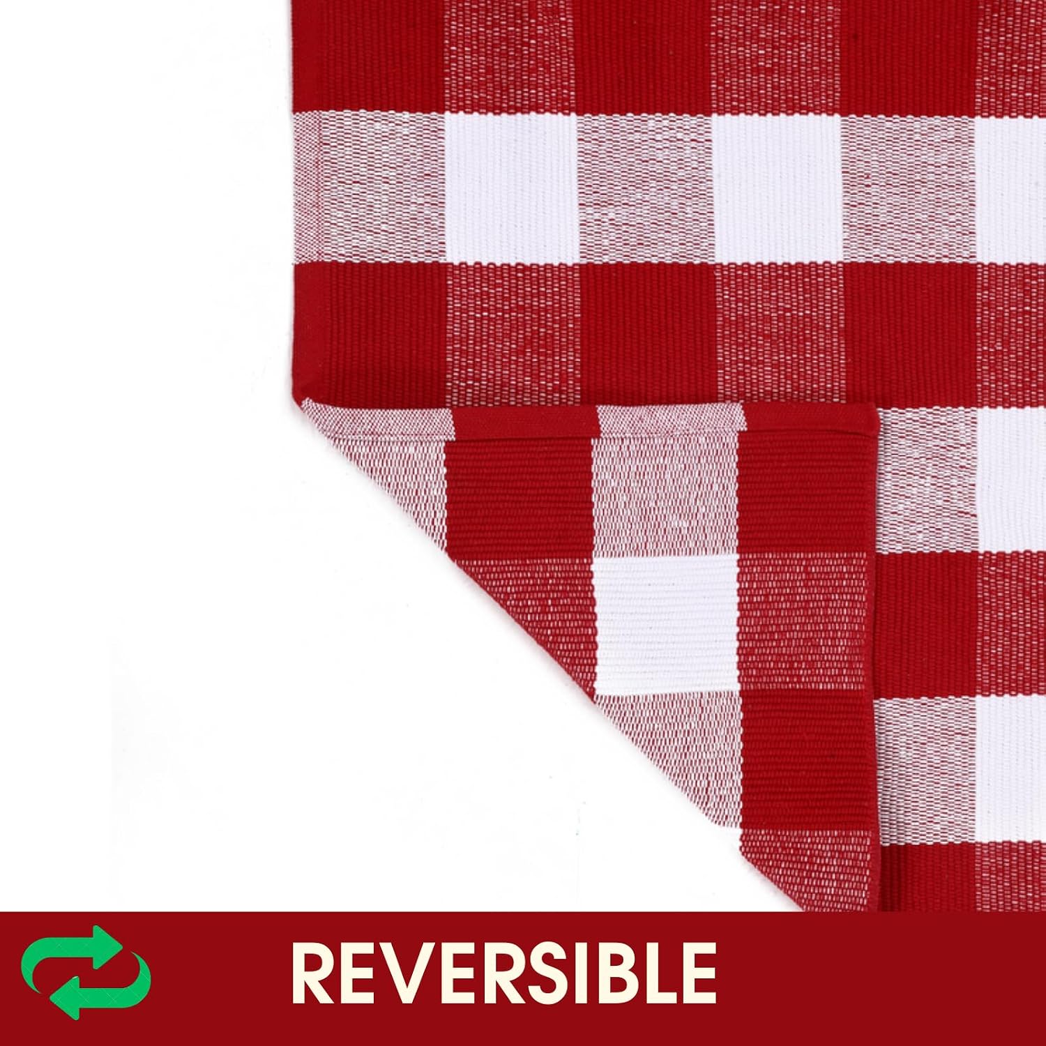 Christmas Red and White Plaid Rug, 4' x 6' Cotton Hand-Woven Layered Door Mat for Front Porch, Entryway, Outdoor Holiday Decor, Washable Buffalo Check Rug for Home, Patio, Kitchen