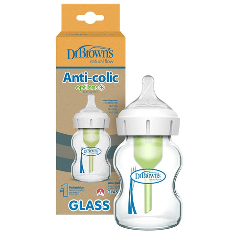 Dr. Brown's Anti-Colic Options+ Wide-Neck Glass Baby Bottle, 5 oz, 1-Pack