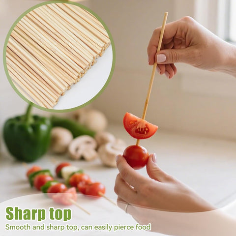 200PCS 8 inch Bamboo Skewers for BBQ,Appetizer,Fruit,Cocktail,Kabob,Chocolate Fountain,Grilling,Kitchen, Crafting and Party. More Size Choices 6"/8"/10"/12"/36"