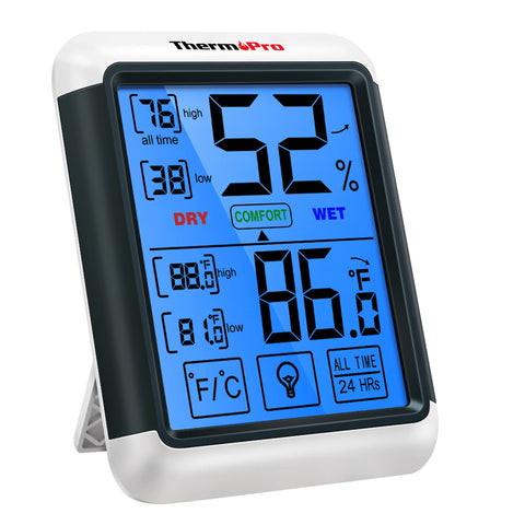 ThermoPro TP55 Digital Indoor Hygrometer Thermometer, 4-Inch Temperature / Humidity Monitor with Touchscreen and Backlit, Indoor Room Thermometer / Humidity Meter for House Home Greenhouse