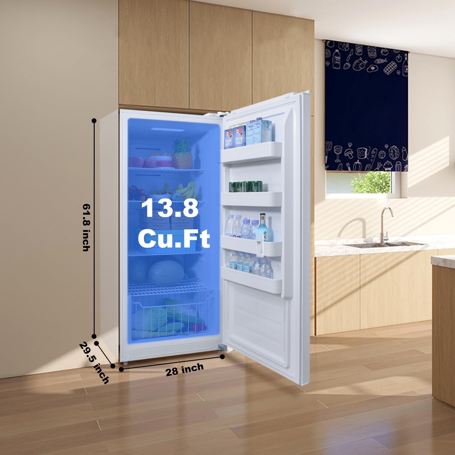 SMETA Upright Freezer 13.8 Cu ft, Convertible Refrigerator Standing Upright Frost Free Stand Up Freezer, Garage Ready Deep Freezerless Refrigerator, Single Door Full Size for Kitchen, White