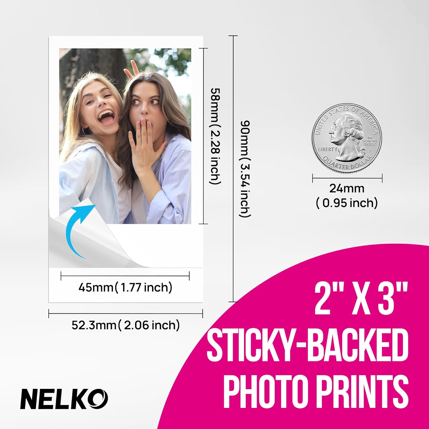 Nelko PP01 Photo Printer, 2x3 Portable Photo Printer, Mini Printer, White