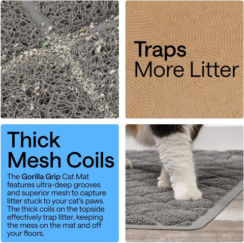 GORILLA GRIP Cat Litter Box Mat, Coiled Mesh Trapping Mats, 24x17 Gray